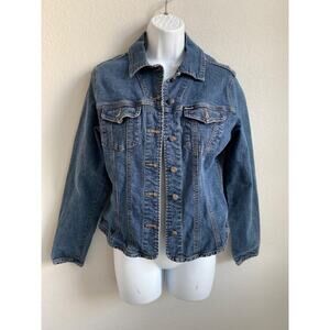 EUC Faconnable Blue Jean Button Down Jacket with Pockets 98% Cotton Size Small